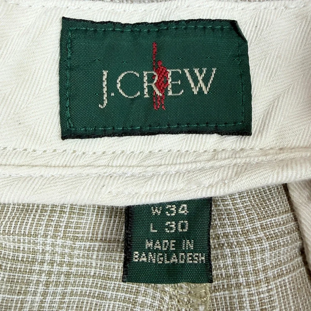VTG J.Crew Linen Pants Men 34x30 Fit 36x28.5 Beige Tan Glen Plaid Oarsman Preppy - Picture 3 of 13